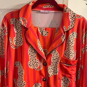 Moon Ryder orange/pink stripe cheetah pajama/lounge set, size 1x